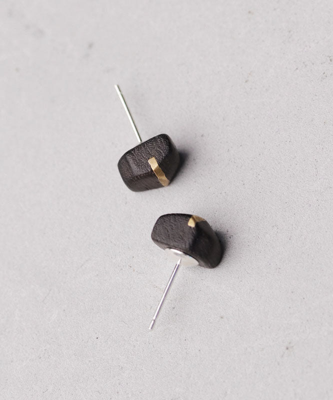 Vintage Creative Copper Inlaid Wood Irregular Stud Earrings