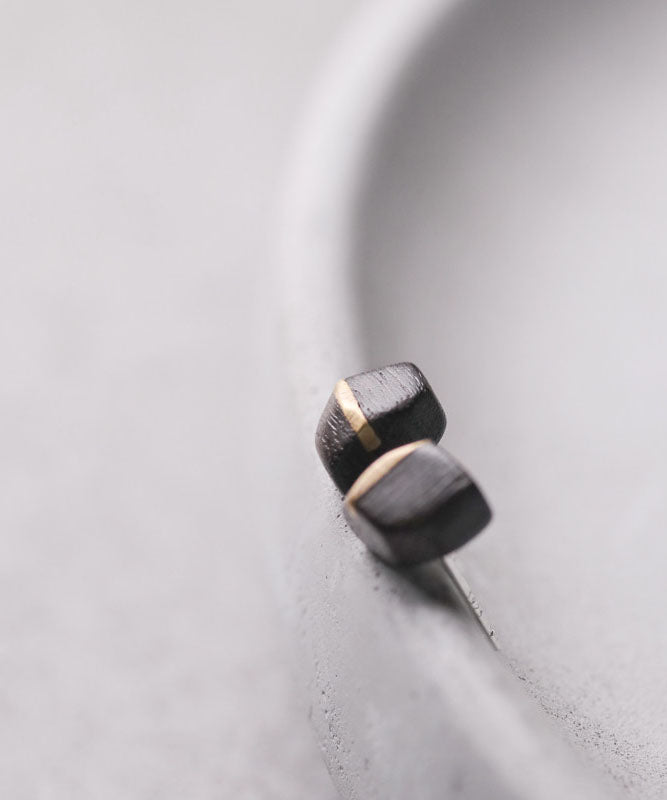 Vintage Creative Copper Inlaid Wood Irregular Stud Earrings