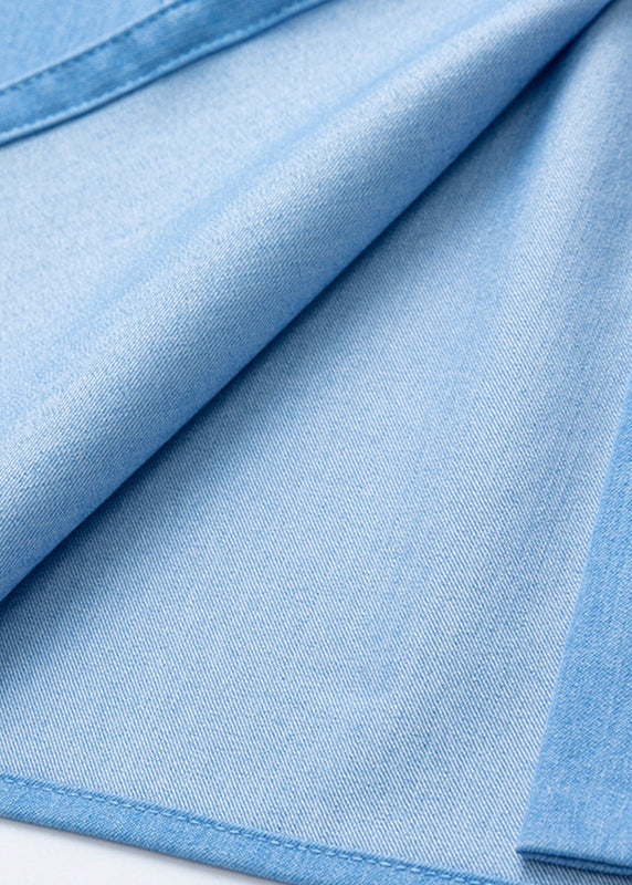 Vintage Denim Blue Peter Pan Collar Button Solid Shirt Fall