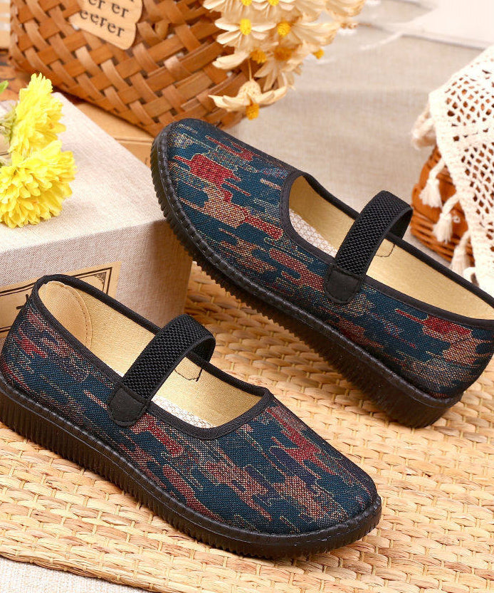 Vintage Flat Shoes For Women Black Cotton Fabric