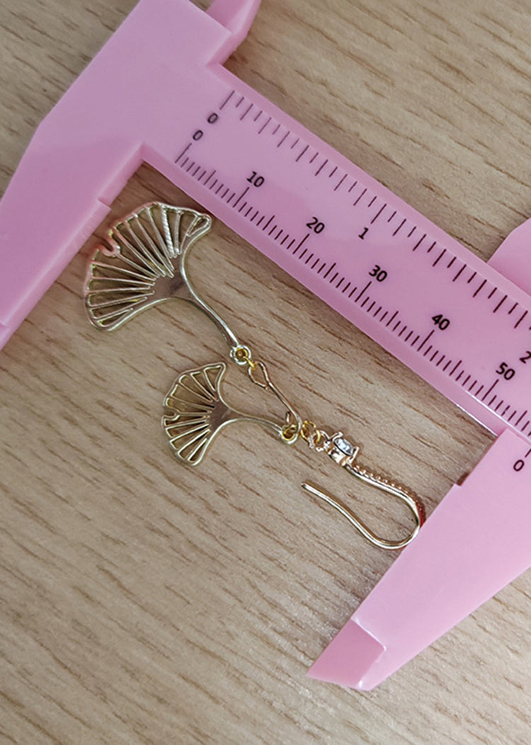 Vintage Ginkgo Leaf 14K Gold Zircon Drop Earrings - Omychic