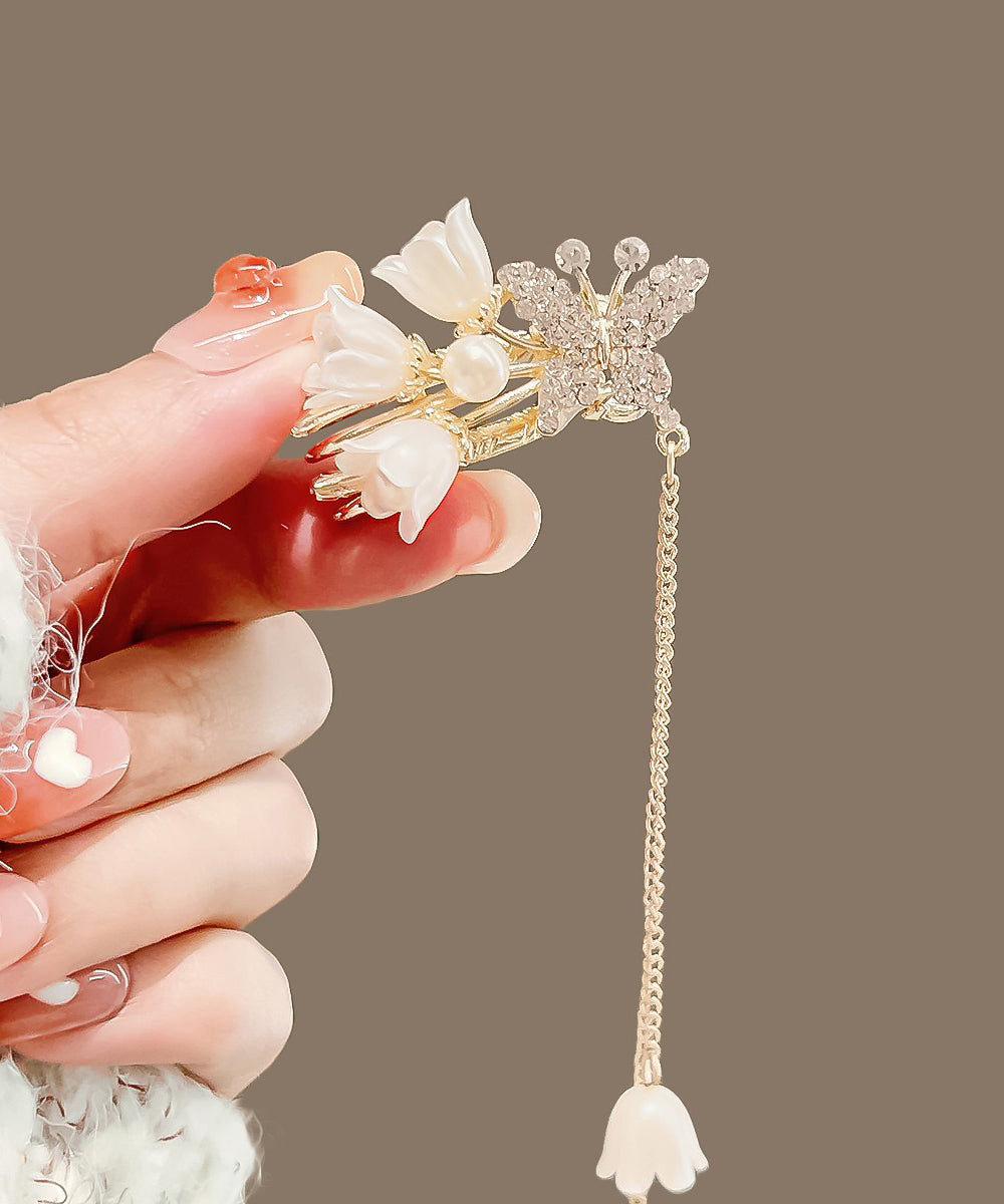 Vintage Gold Copper Alloy Zircon Ringflower Tassel Hairpin