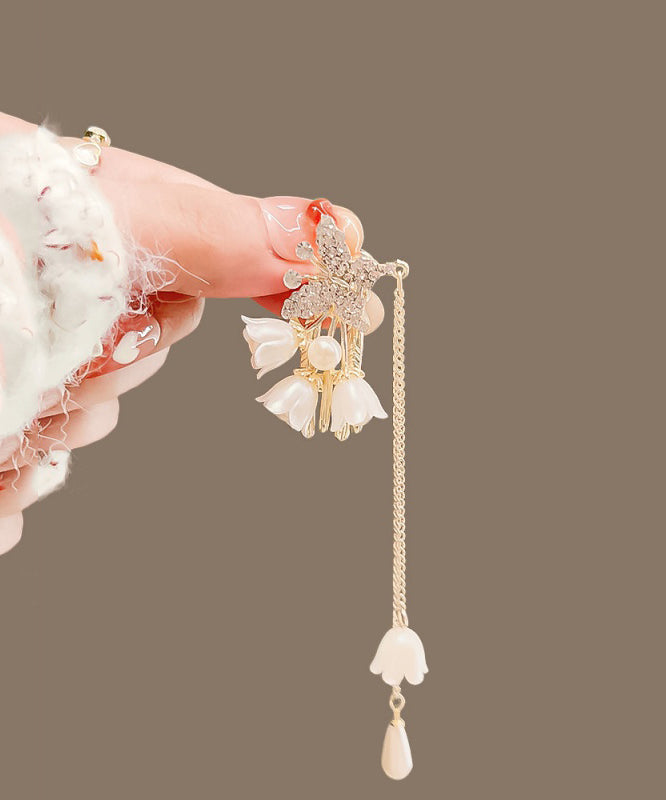 Vintage Gold Copper Alloy Zircon Ringflower Tassel Hairpin