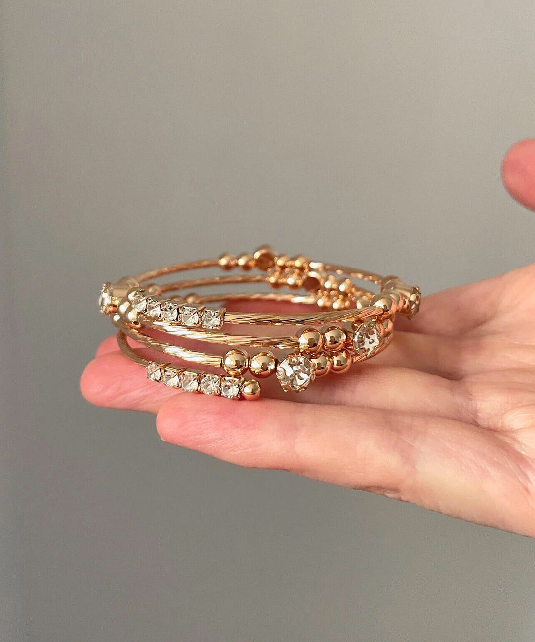 Vintage Gold Metal Overgild Zircon Layered Cuff