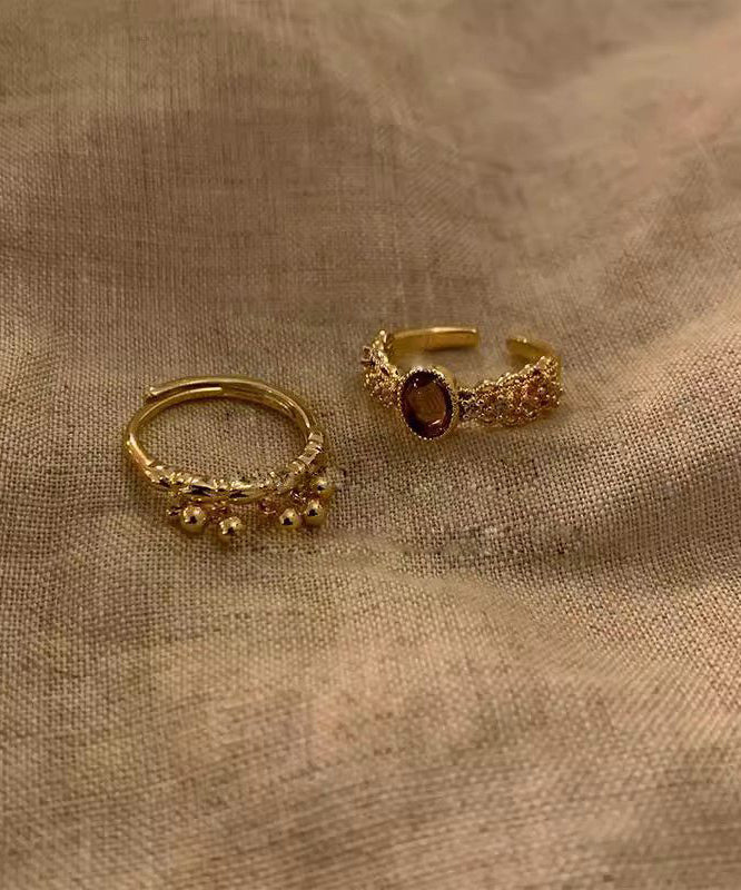 Vintage Gold Sterling Silver Overgild Open Rings Two-Piece Set