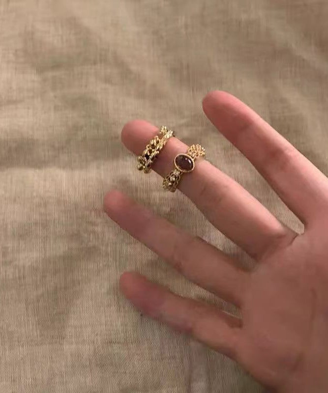 Vintage Gold Sterling Silver Overgild Open Rings Two-Piece Set