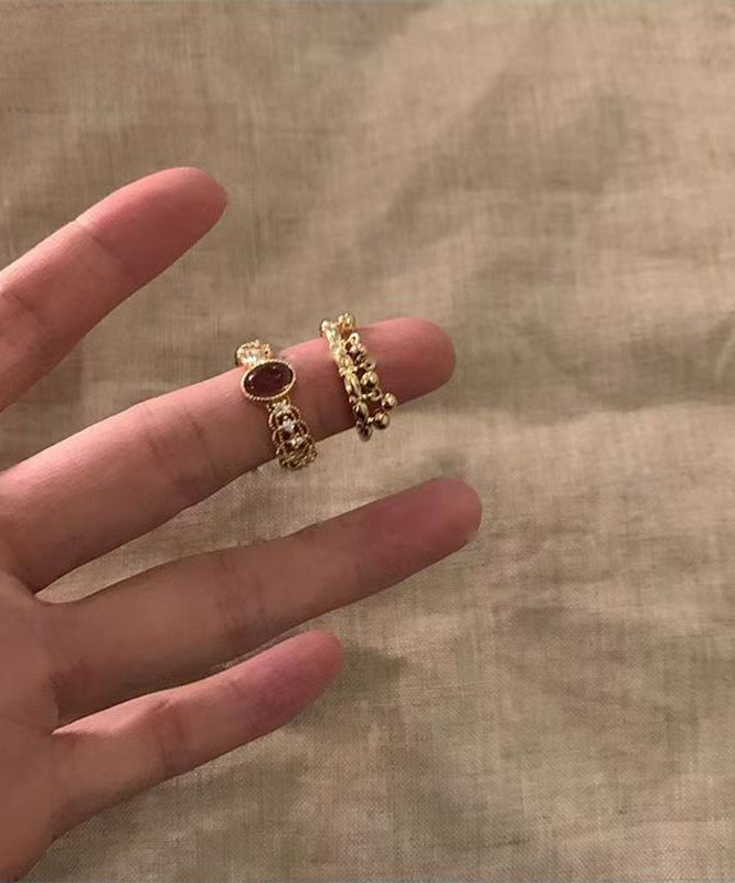 Vintage Gold Sterling Silver Overgild Open Rings Two-Piece Set