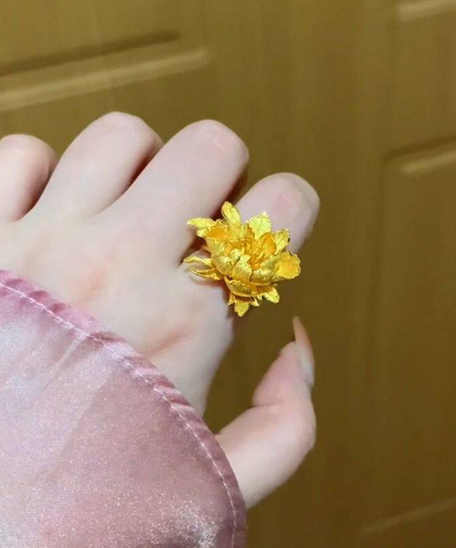Vintage Gold Sterling Silver Overgild Peony Rings