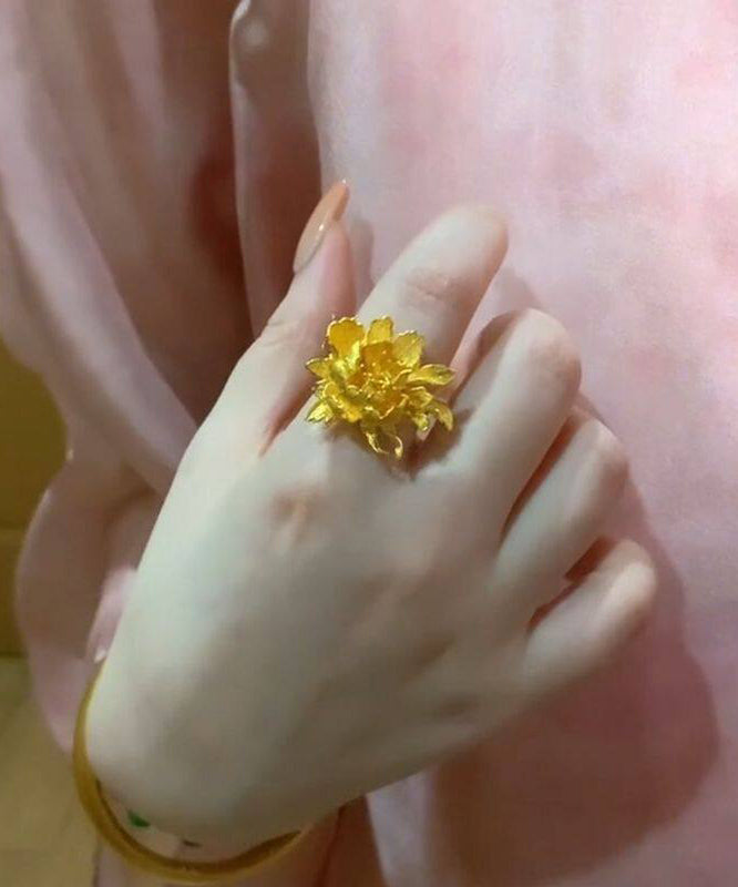 Vintage Gold Sterling Silver Overgild Peony Rings