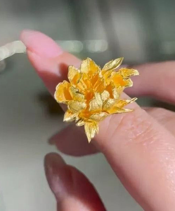 Vintage Gold Sterling Silver Overgild Peony Rings