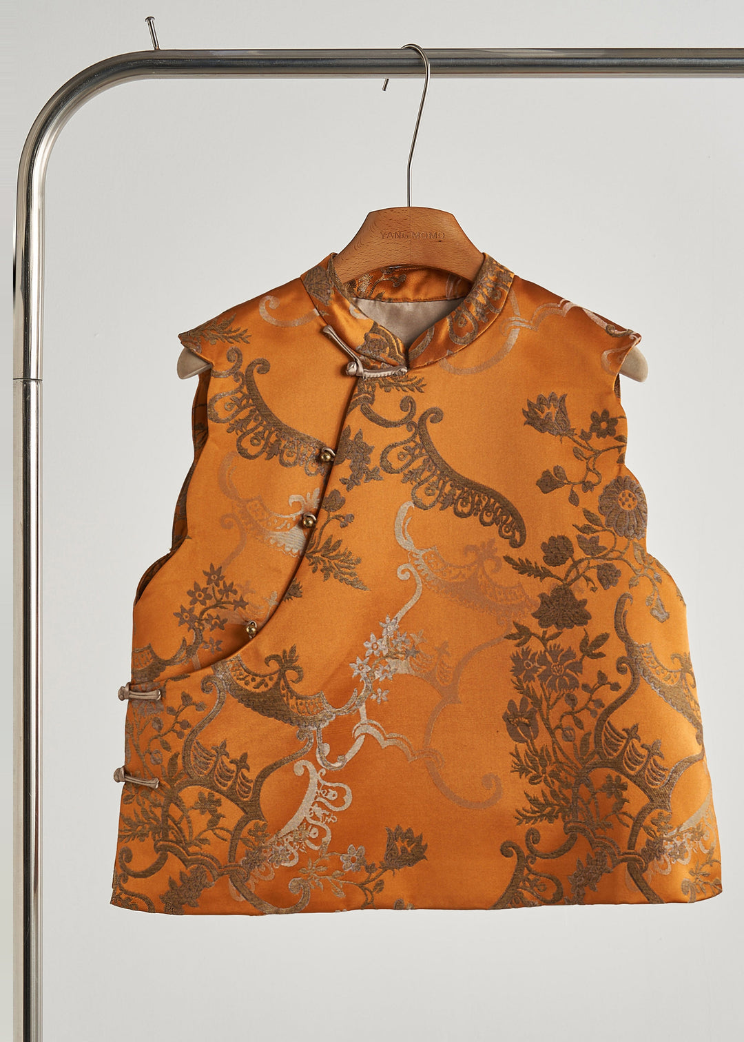 Vintage Golden Jacquard Chinese Button Silk Vests Fall