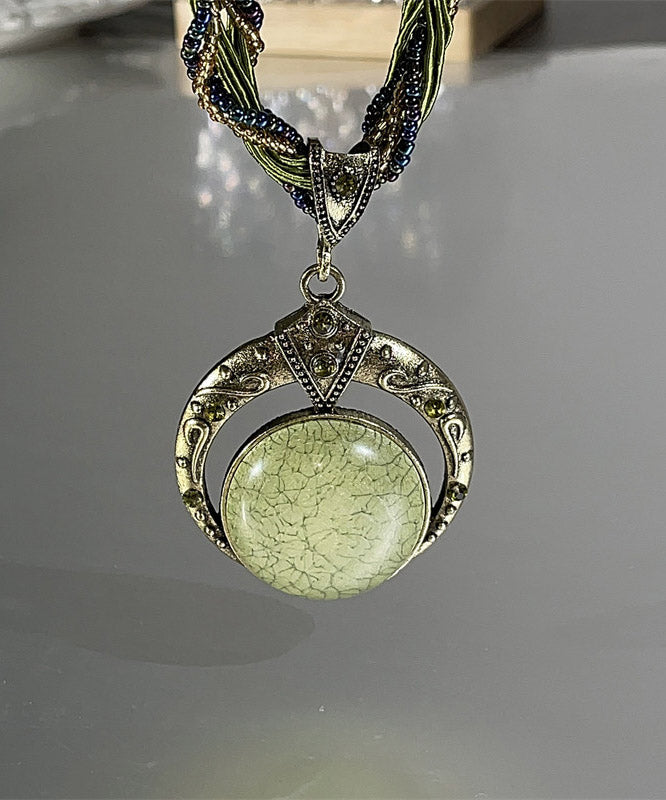 Vintage Green Acrylic Alloy Weave Beading Pendant Necklace