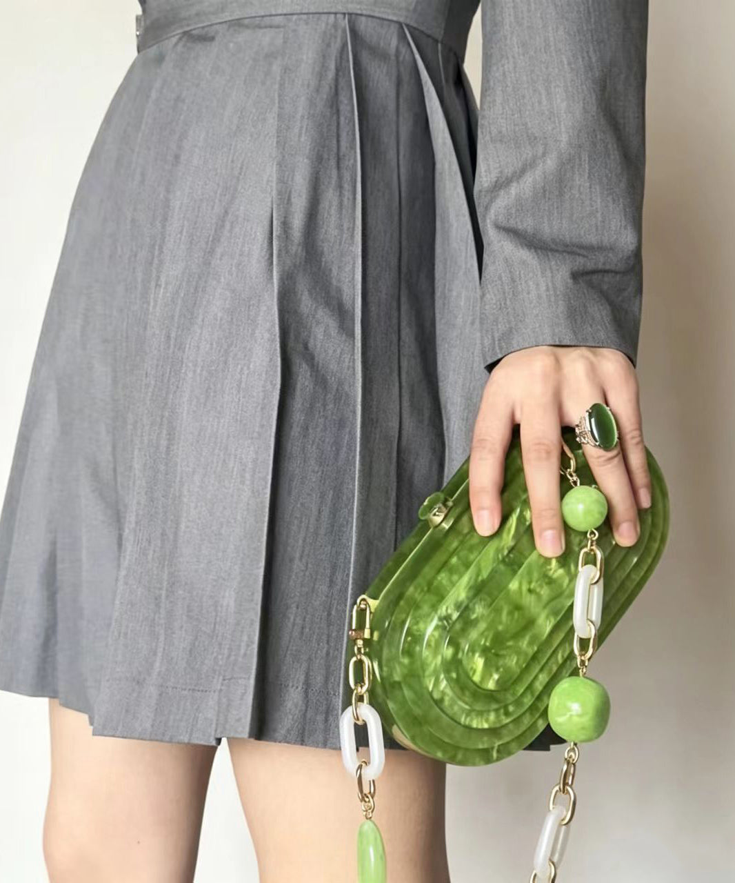 Vintage Green Acrylic Beaded Chain Evening Bag