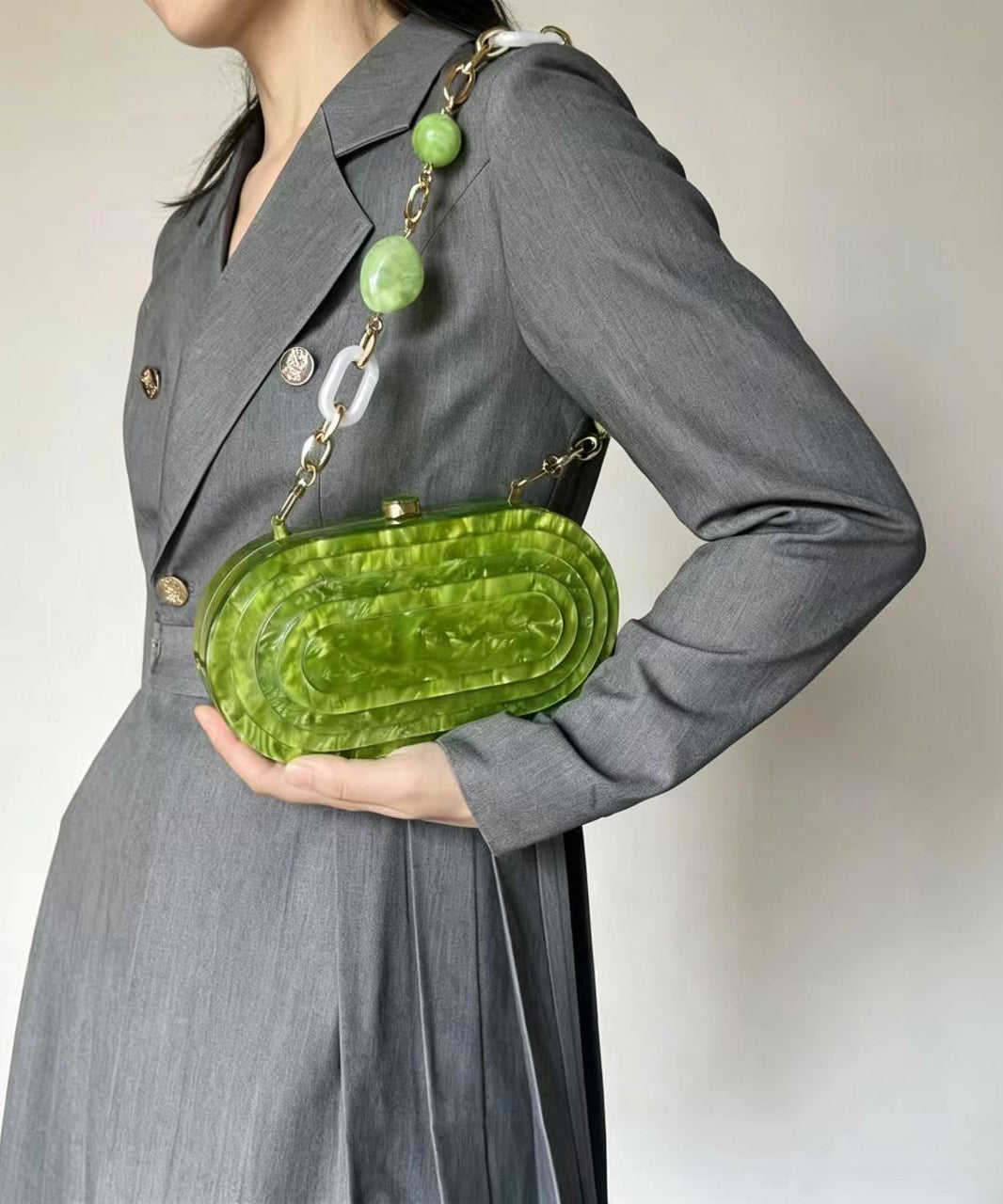 Vintage Green Acrylic Beaded Chain Evening Bag