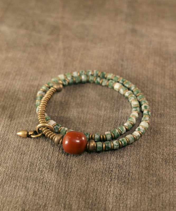 Vintage Green Copper Agate Patchwork Beading Unisex Charm Bracelet