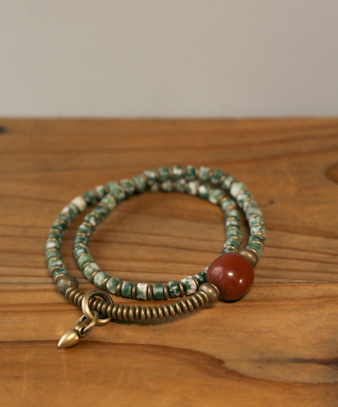 Vintage Green Copper Agate Patchwork Beading Unisex Charm Bracelet