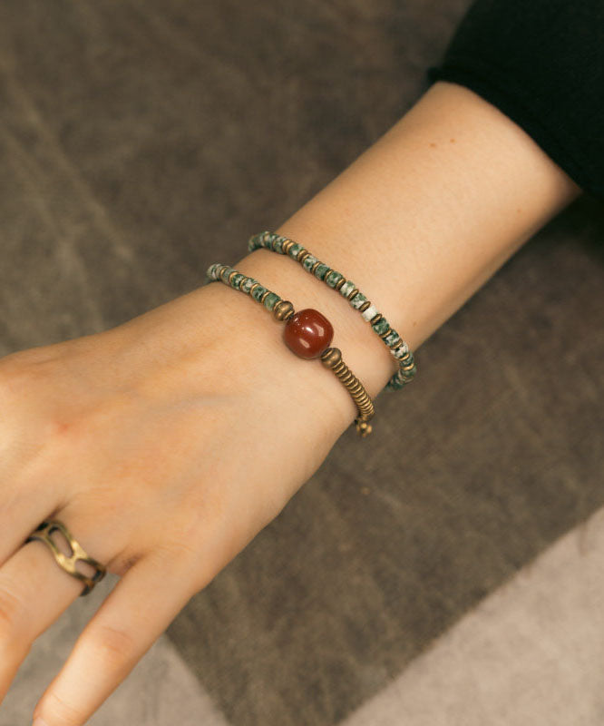 Vintage Green Copper Agate Patchwork Beading Unisex Charm Bracelet