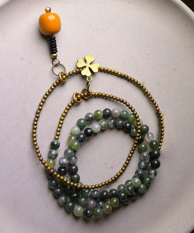 Vintage Green Copper Patchwork Layered Agate Beading Unisex Charm Bracelet
