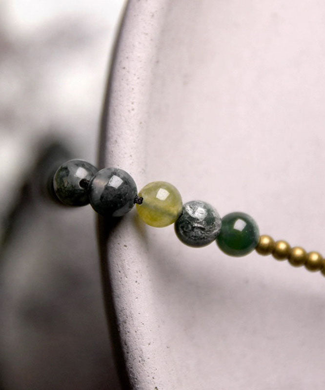 Vintage Green Copper Patchwork Layered Agate Beading Unisex Charm Bracelet