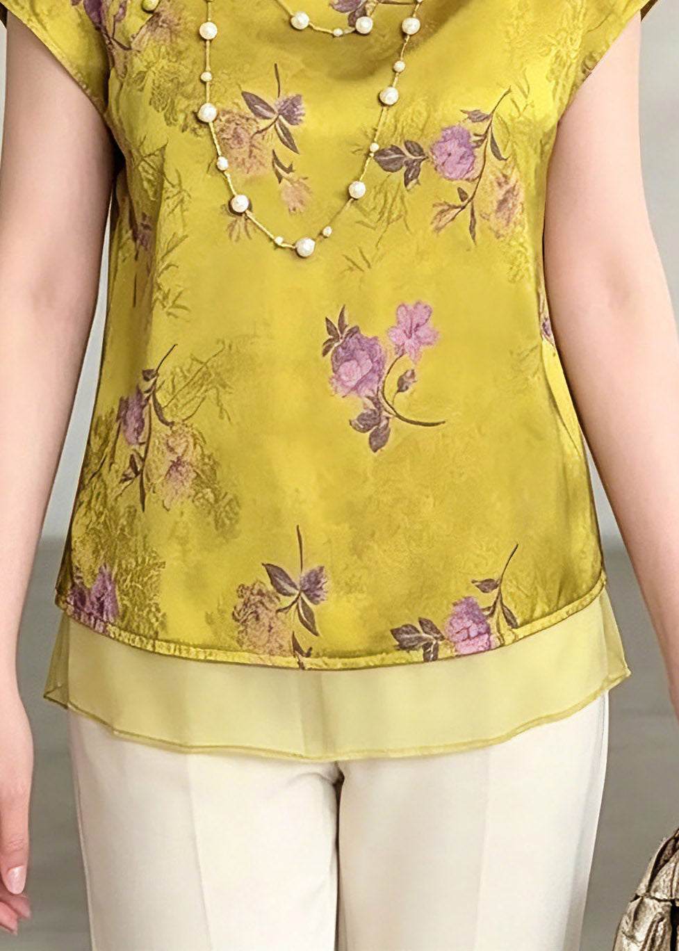 Vintage Green O-Neck Print Chiffo T Shirt Summer