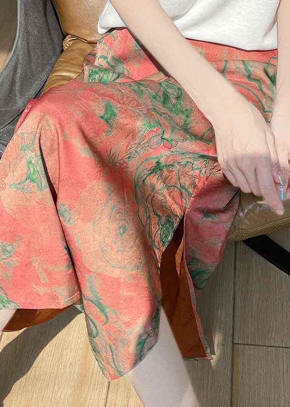 Vintage Green Side Open Draping Silk A Line Skirt Summer