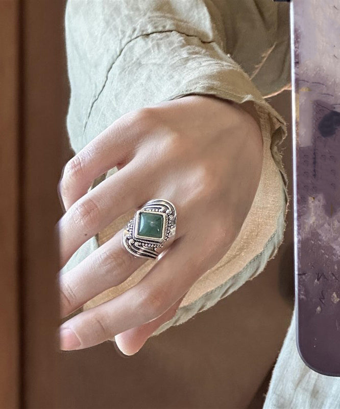 Vintage Green Sterling Silver Turquoise Dragon Totem Ring