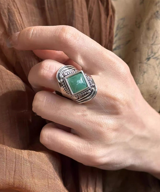 Vintage Green Sterling Silver Turquoise Dragon Totem Ring