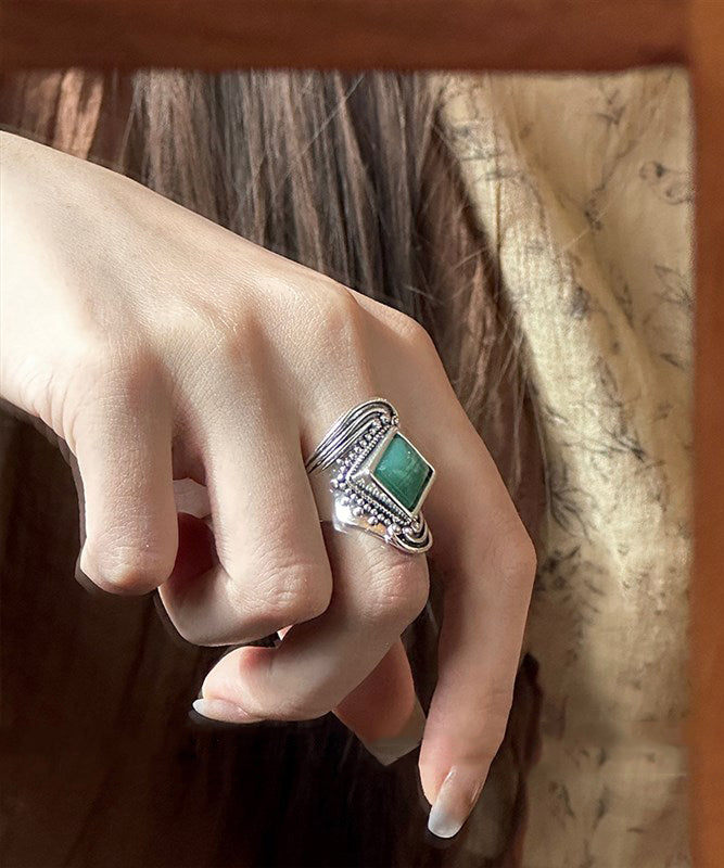 Vintage Green Sterling Silver Turquoise Dragon Totem Ring