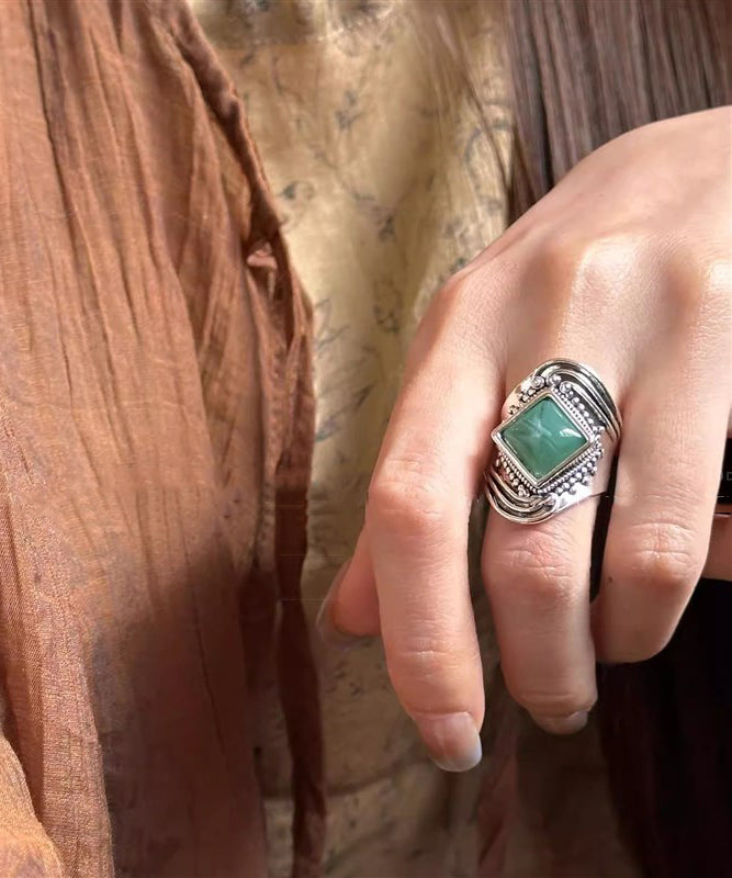 Vintage Green Sterling Silver Turquoise Dragon Totem Ring