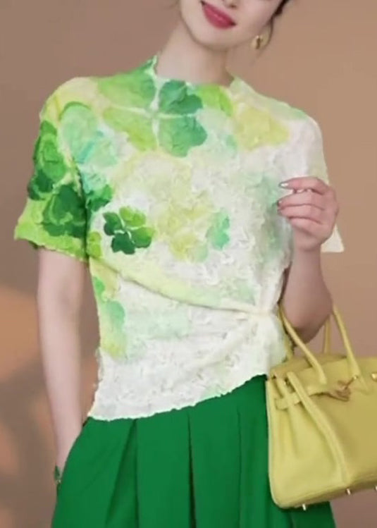 Vintage Green Tie Dye Cotton T Shirts Tops Summer