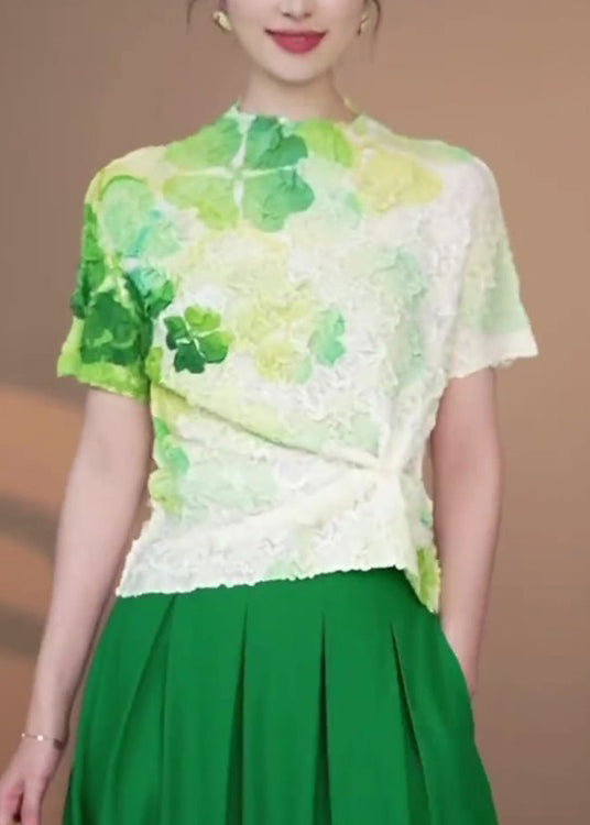 Vintage Green Tie Dye Cotton T Shirts Tops Summer
