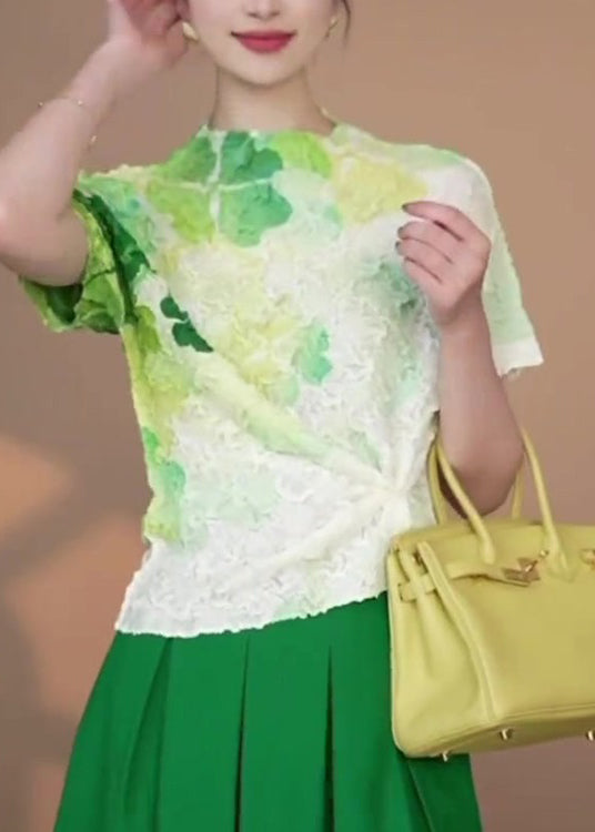 Vintage Green Tie Dye Cotton T Shirts Tops Summer