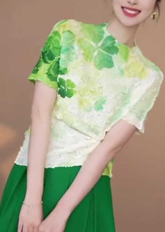 Vintage Green Tie Dye Cotton T Shirts Tops Summer