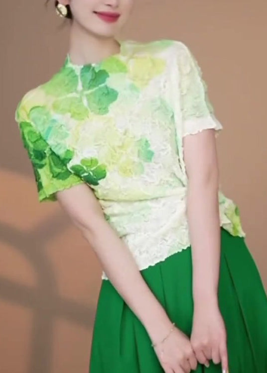 Vintage Green Tie Dye Cotton T Shirts Tops Summer