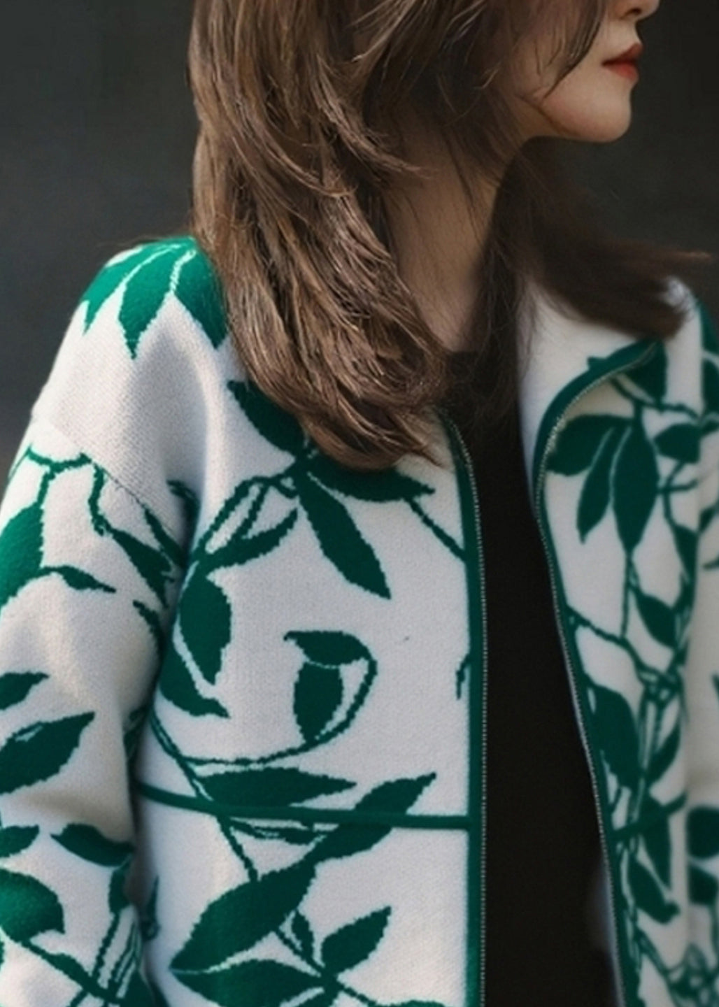 Vintage Green Zippered Patchwork Cotton Knit Cardigans Fall
