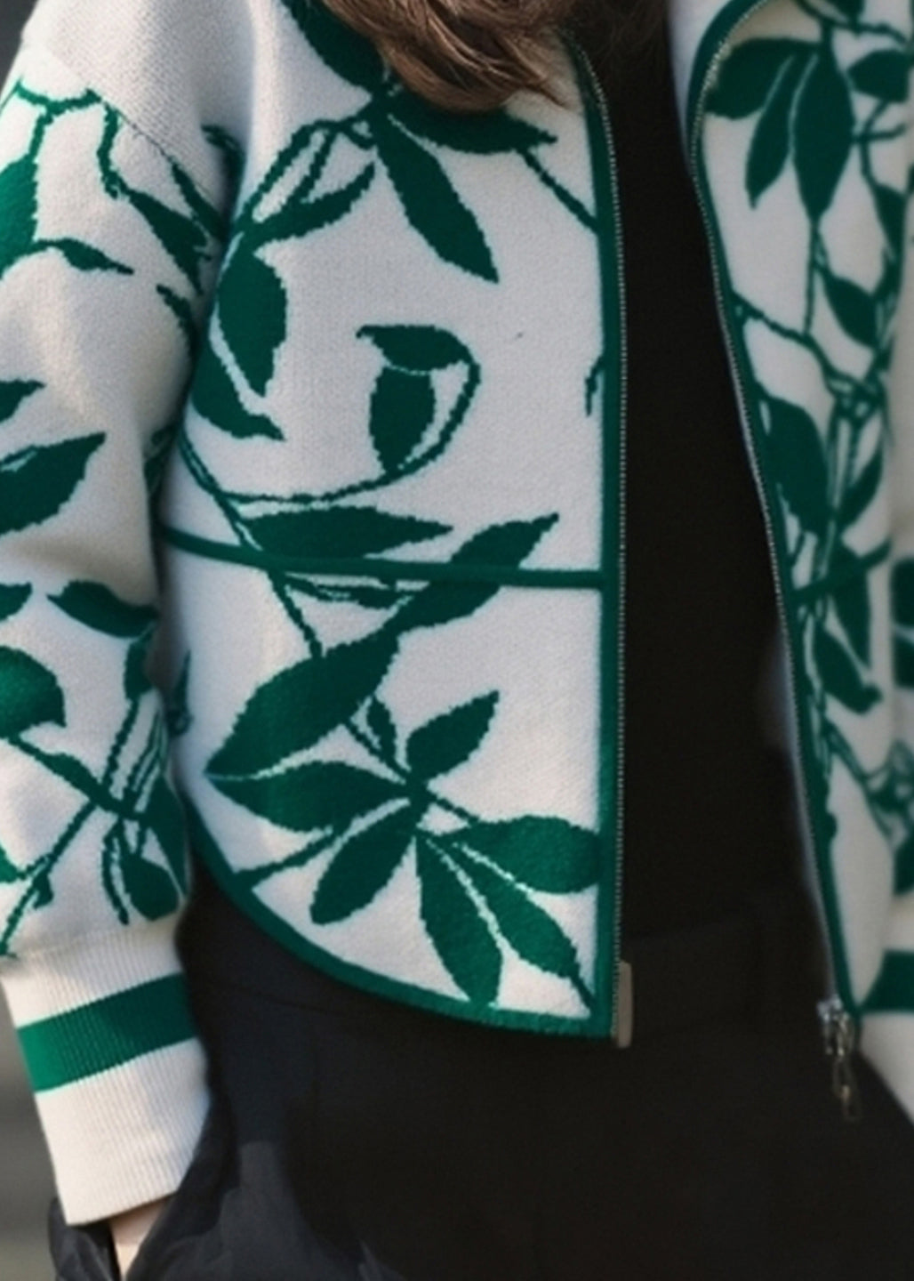 Vintage Green Zippered Patchwork Cotton Knit Cardigans Fall