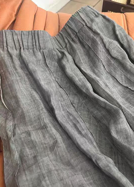 Vintage Grey Lace Elastic Waist Cotton Skirts Summer