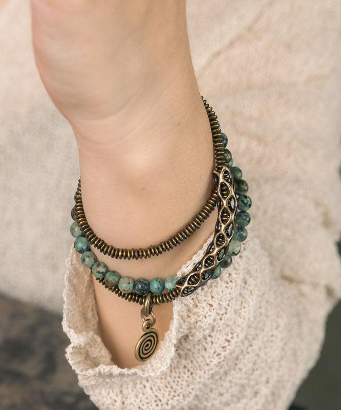 Vintage Handmade Copper Turquoise Unisex Multi Loop Bracelet