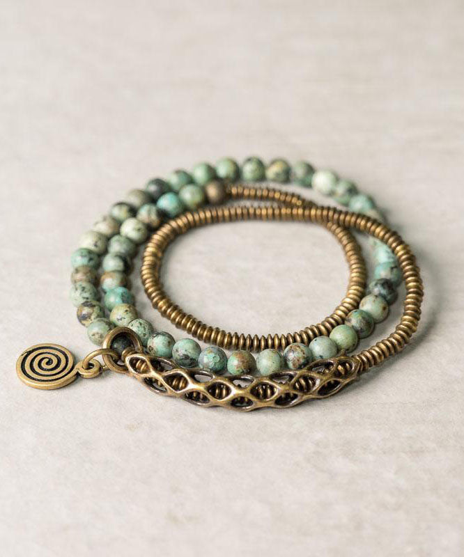 Vintage Handmade Copper Turquoise Unisex Multi Loop Bracelet