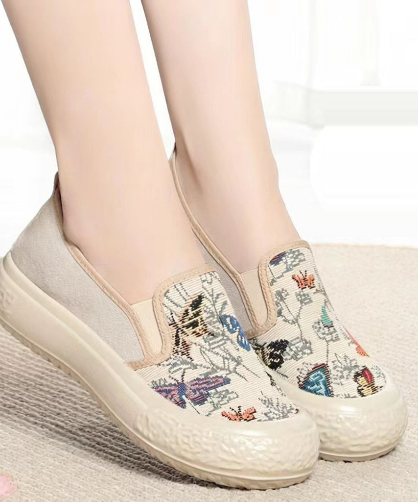 Vintage Jacquard Flat Feet Shoes Beige Cotton Fabric