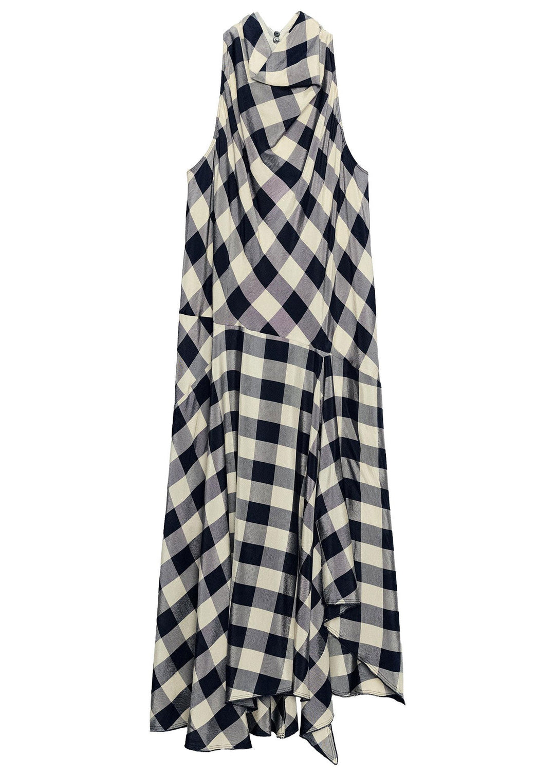 Vintage Khaki Plaid Asymmetrical Cotton Long Dress Summer
