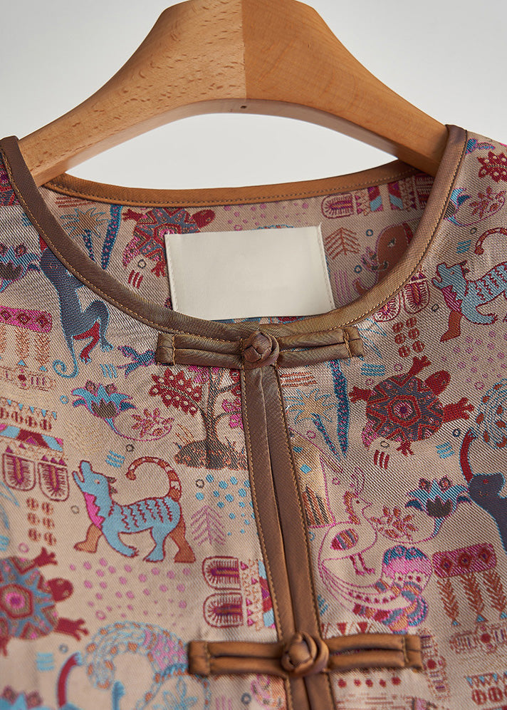 Vintage Khaki Print Chinese Button Cotton Jacket Fall