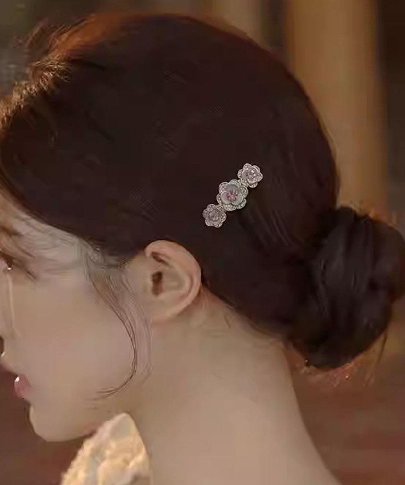 Vintage Light Purple Alloy Zircon Floral Hairpin