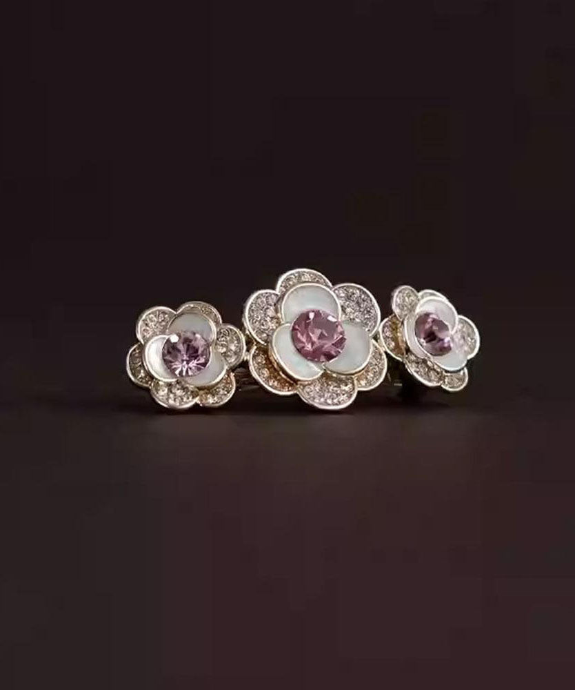 Vintage Light Purple Alloy Zircon Floral Hairpin