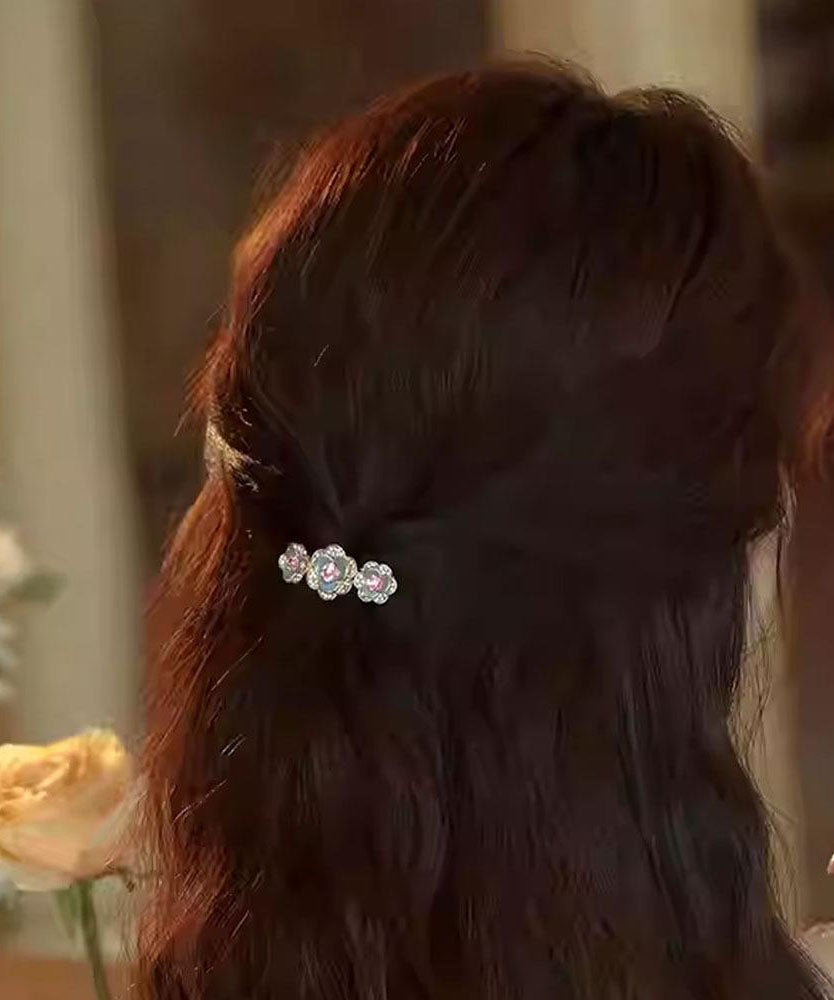 Vintage Light Purple Alloy Zircon Floral Hairpin
