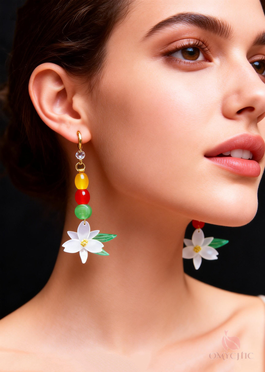 Vintage Lotus Flower Zircon Long Drop Earrings