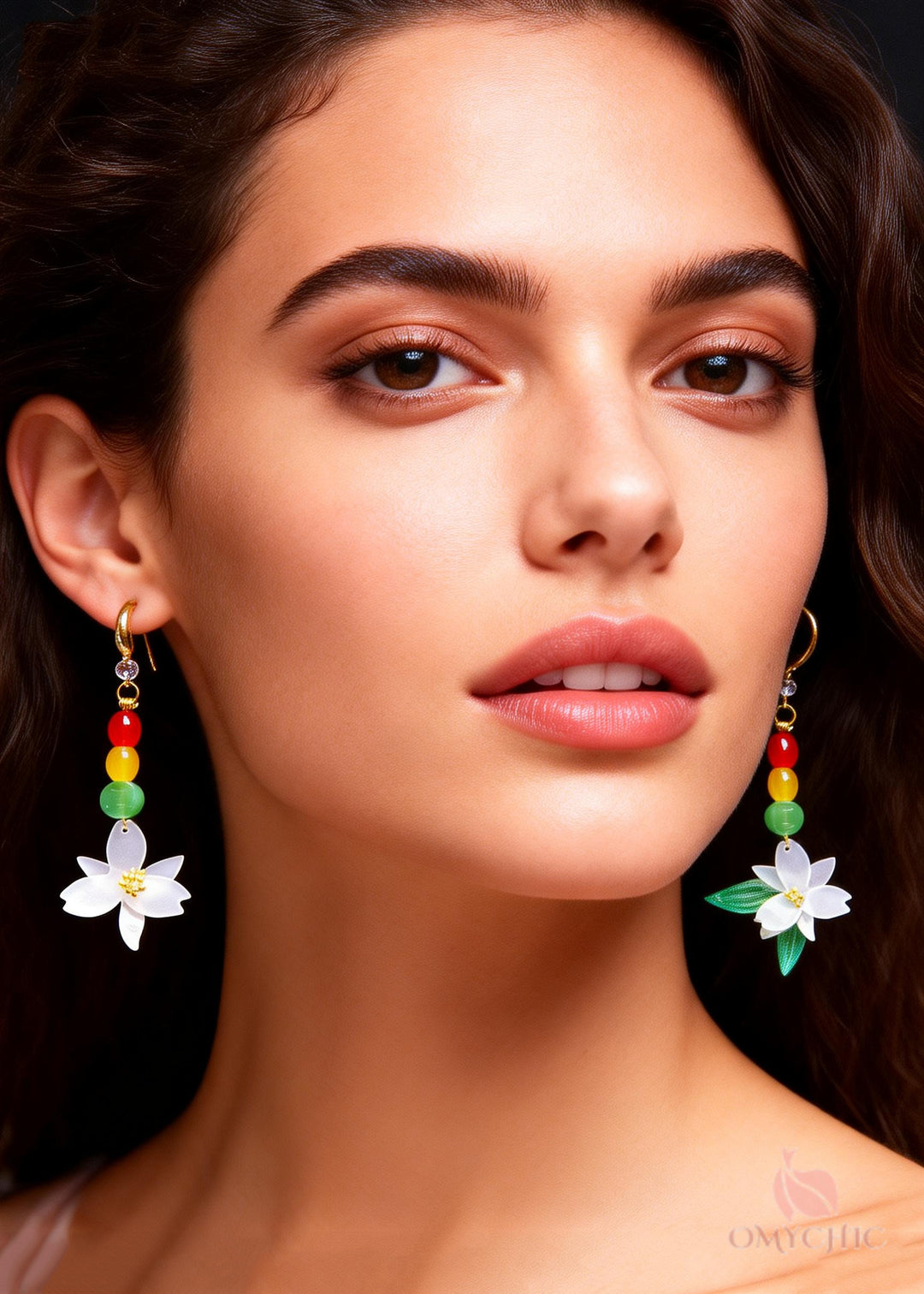 Vintage Lotus Flower Zircon Long Drop Earrings