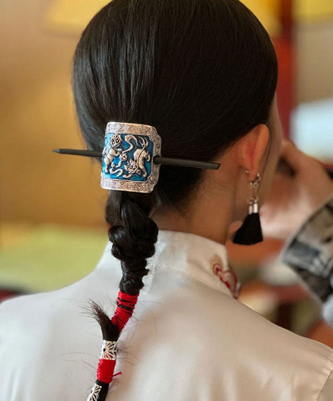 Vintage Magpie Sterling Silver Cloisonne Enamel Hairpin
