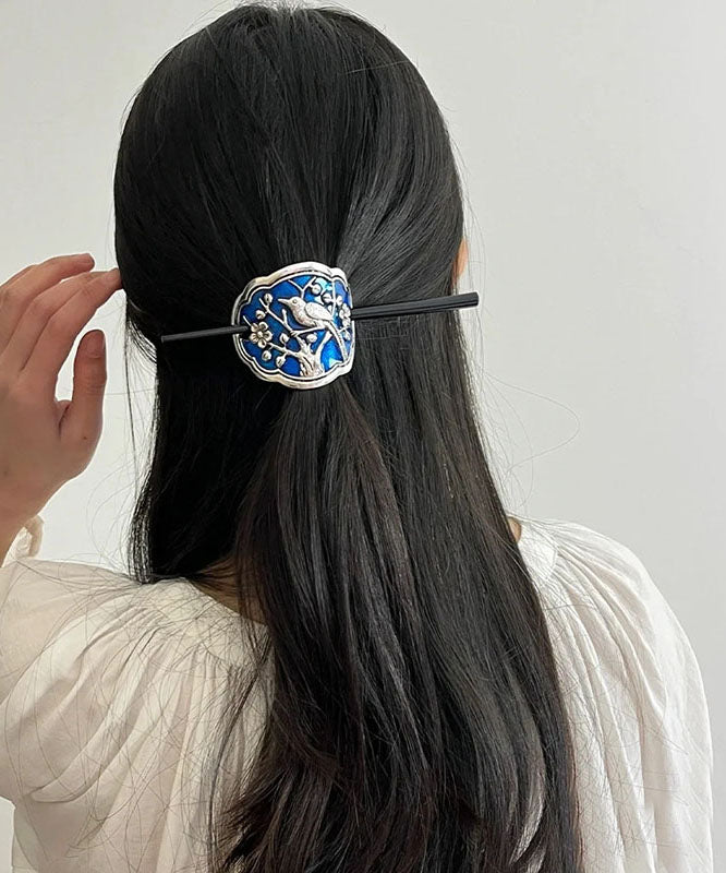 Vintage Magpie Sterling Silver Cloisonne Enamel Hairpin