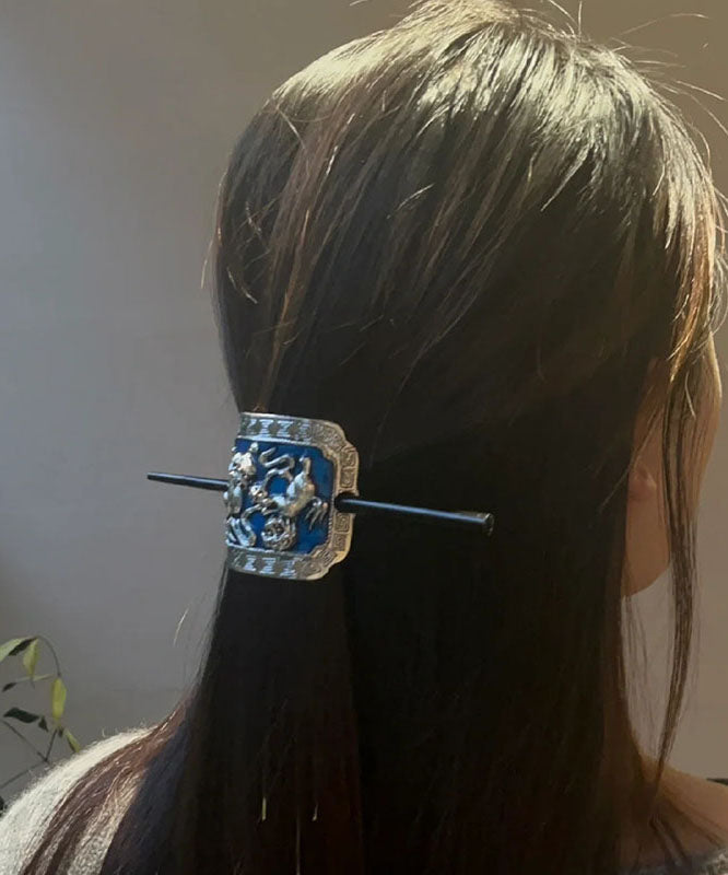 Vintage Magpie Sterling Silver Cloisonne Enamel Hairpin